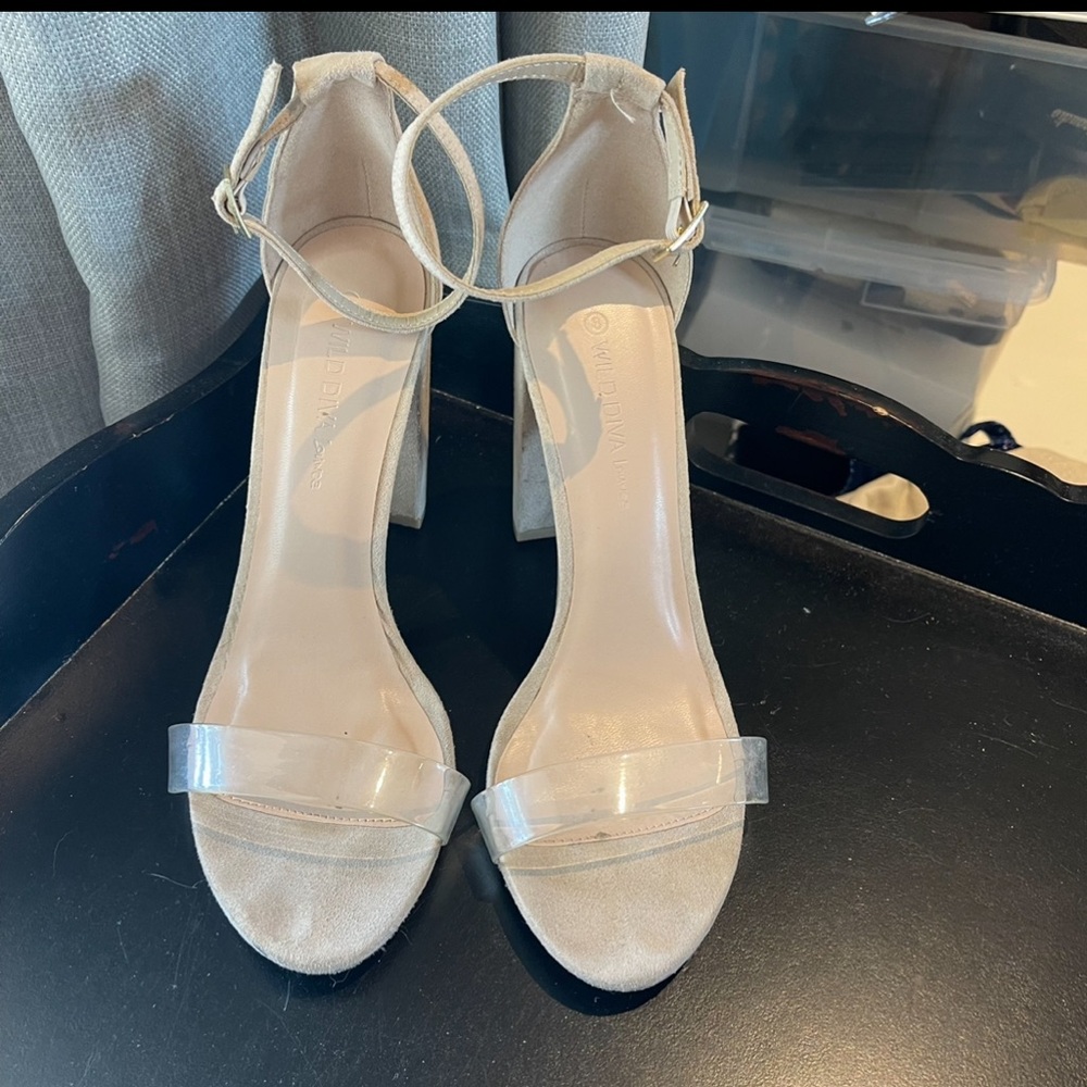 Elegant Wild Diva Beige Ankle Strap Heels 8